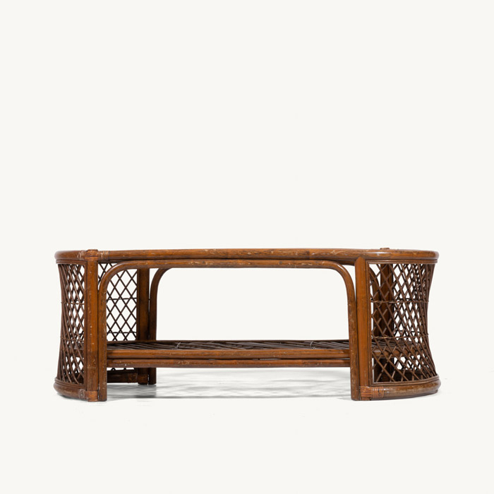 玻璃面籐製雙層茶几